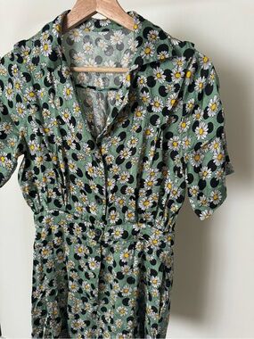 Sandro Paris Green Daisy Print Floral Button Front Romper Playsuit Size S